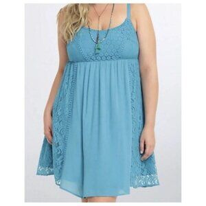 Torrid Women's Teal Lace Crochet Tank Dress Sz 0 (Large)-Party Casual Resortwear